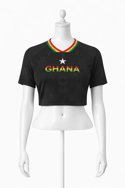 Women's Ghana Heritage Jersey Short-sleeve Cropped Black