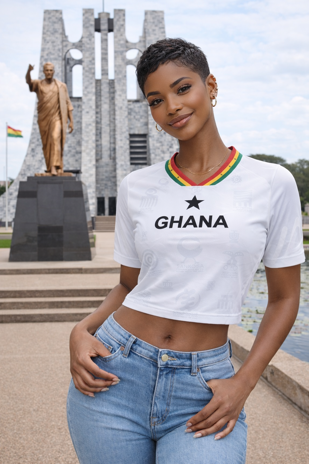 Women's Ghana Heritage Jersey Short-sleeve Cropped White