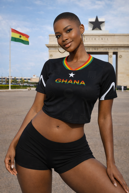Women's Ghana Heritage Jersey Short-sleeve Cropped Black