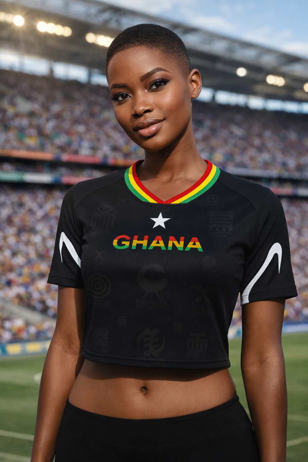 Women's Ghana Heritage Jersey Short-sleeve Cropped Black