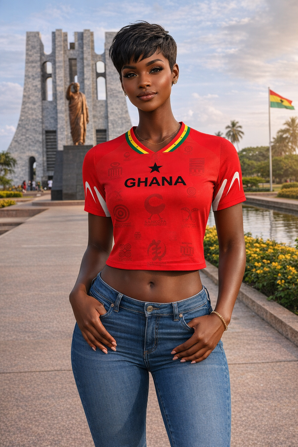 Women's Ghana Heritage Jersey Short-sleeve Cropped Red